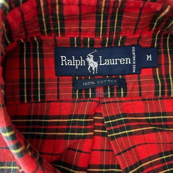 RALPH LAUREN Red Plaid Button Up Shirt sz M Medium Weight 100% Cotton Tartan - Picture 9 of 9